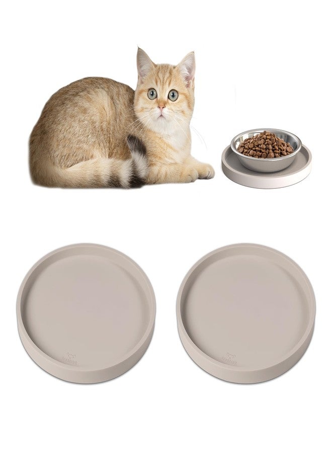 Arespark Pet Silicone Food Mat, Set of 2 Nonslip Waterproof Feeding Bowl Mat with Raised Edges for Food and Water Prevent Spills, Round Eating Tray for Dog Cat Puppy Kitten, 6'' x 6'' - Image 1